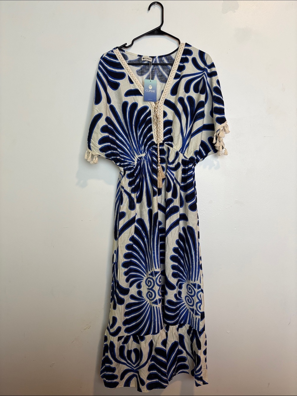 Cupshe Navy and Cream Floral-Print Maxi Dress